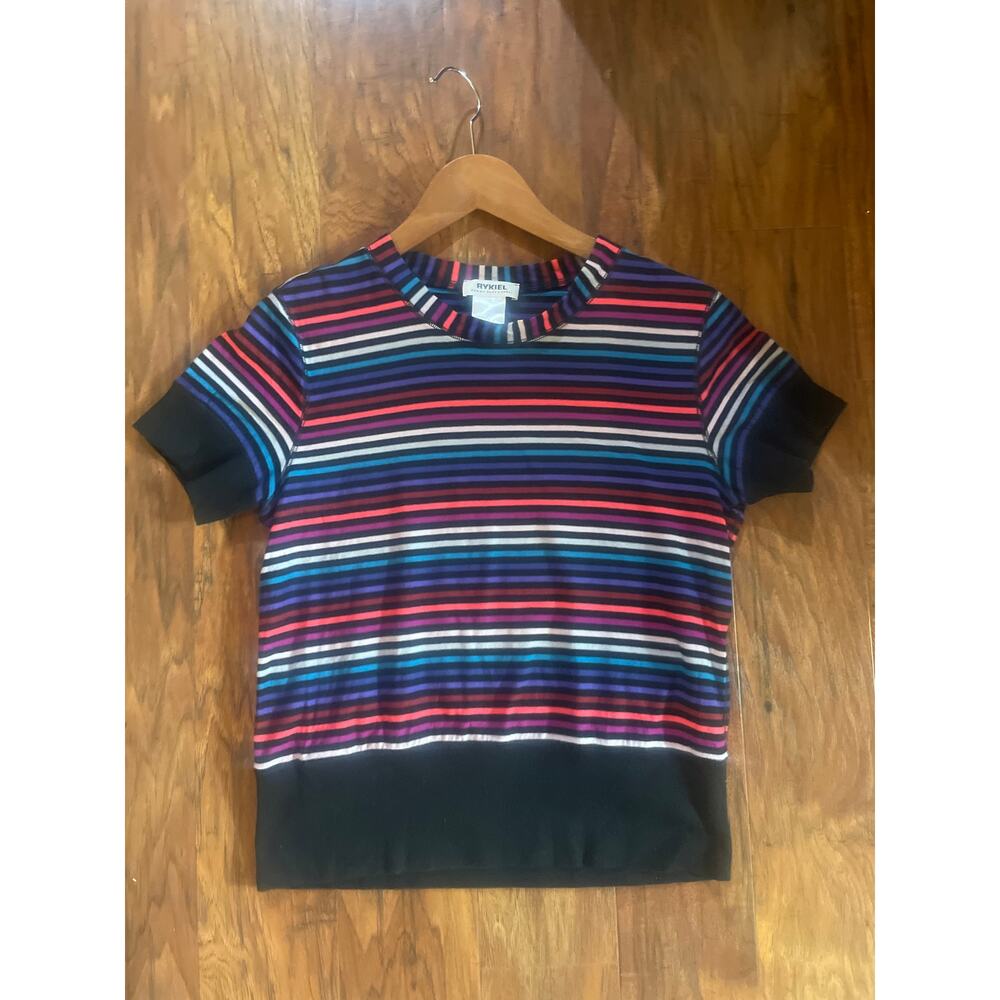 Vintage Y2K SONIA RYKIEL Stripe 2 Pc Twinset Cardigan & Top Black  Size Large L - Picture 3 of 11